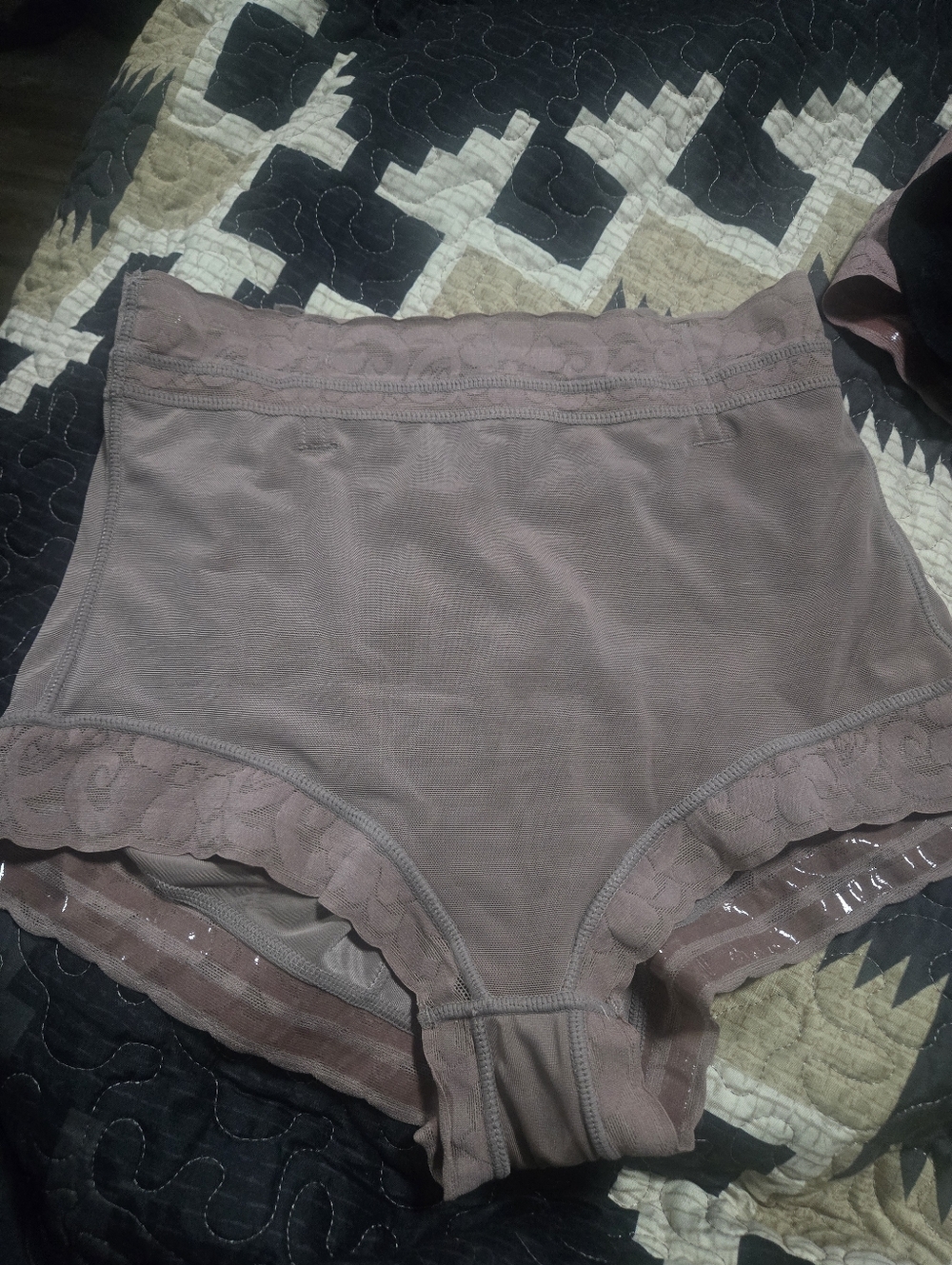 3 Women’s High-Waist Lace Trim Briefs in Mauve Black And Tan